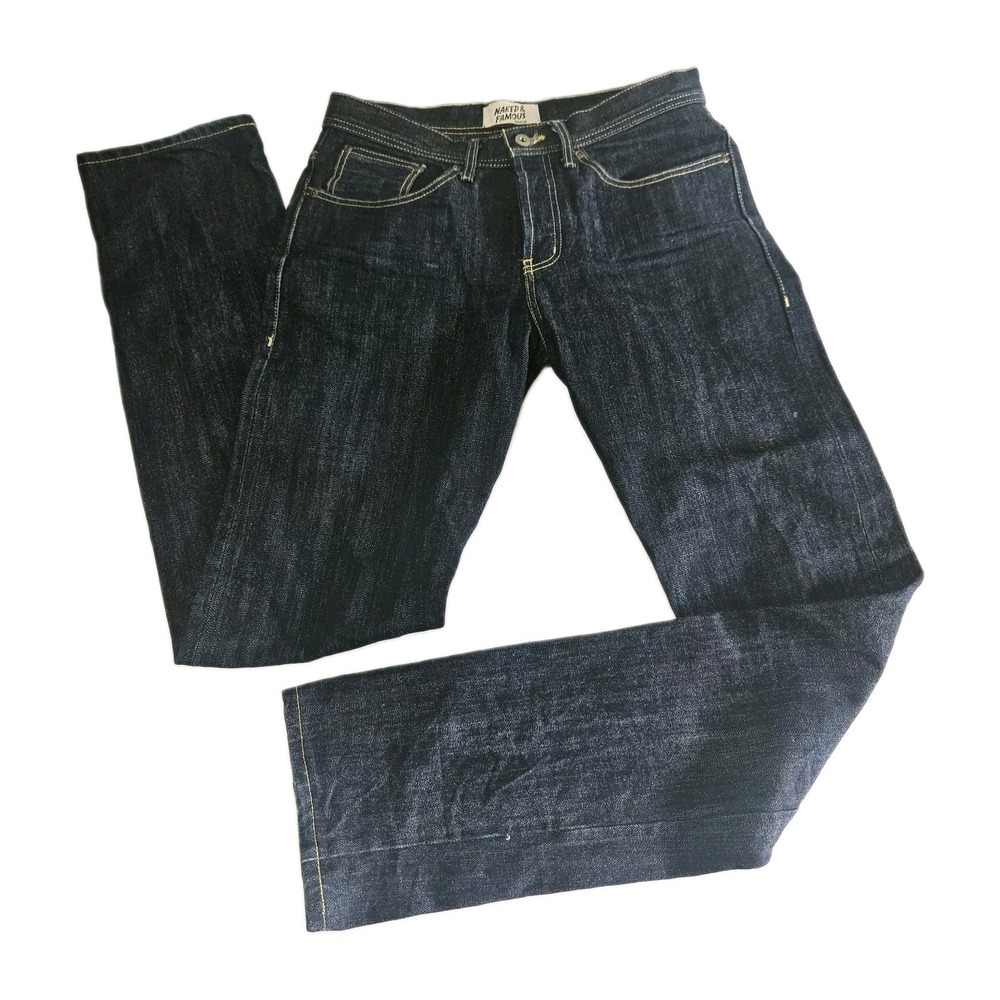 Naked & Famous Jeans Mens 30 X 34 Blue Selvedge Weird Guy Button Fly Japanese